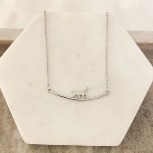 925 Sterling Silver Cat Bar Necklace Curve Bar Necklace Dainty Kitty Necklace